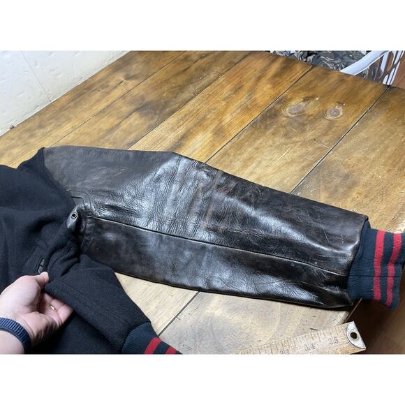 VTG 90s POLO RALPH LAUREN VARSITY JACKET WOOL LEATHER BLACK LETTERMAN MENS XL - Picture 9 of 16